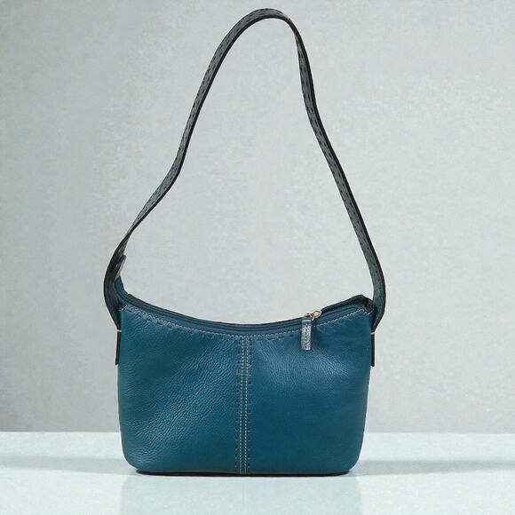 FOSSIL VTG Pebble Leather Shoulder Bag Aqua Blue Classic Everyday City Resort - Picture 1 of 10